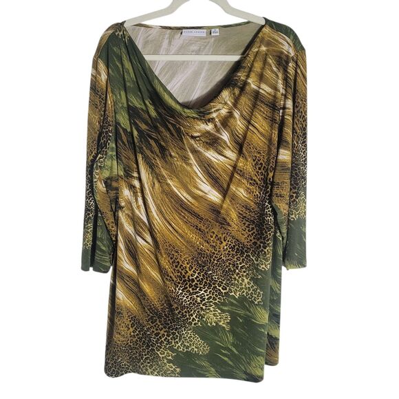 Susan Graver Liquid Knit Blouse Women's Size 1X Cheetah 3/4 Sleeve Animal Print - Picture 1 of 9